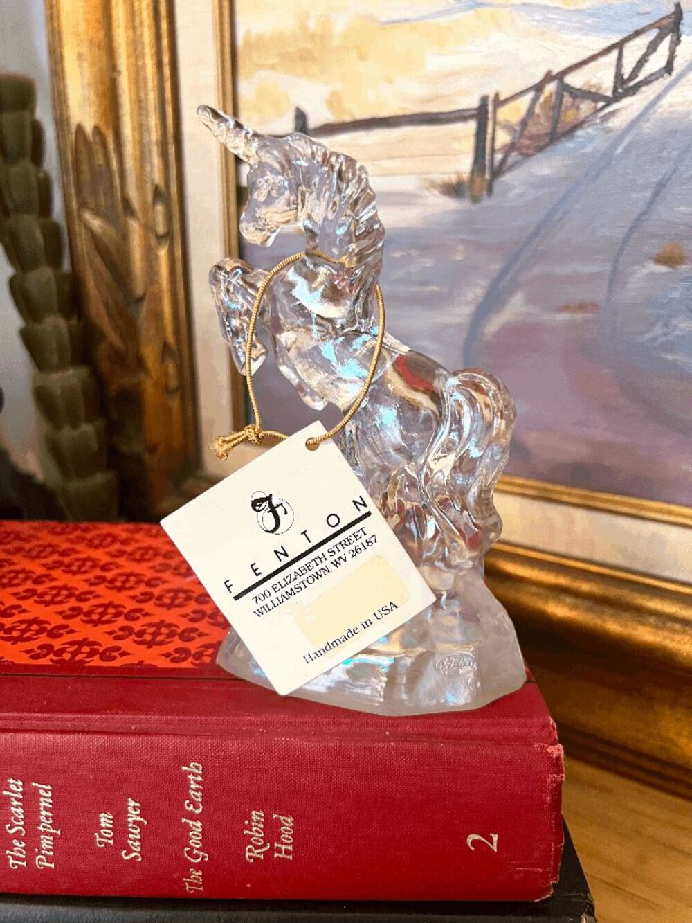 Vintage Fenton Crystal Unicorn Clear Iridescent Art Glass Figurine Original Tag